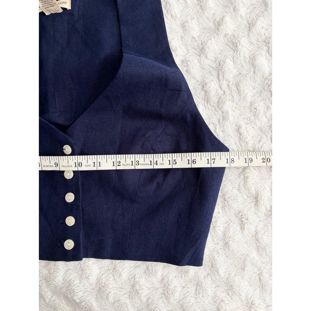 NEW Christian Siriano Navy Linen Button Front V-neck Classic Cropped Vest 8 - Picture 6 of 6